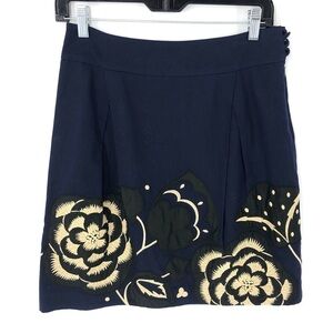 Anthropologie Floreat Sufi Embroidered Floral Skirt 100% Cotton Blue Size 0